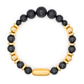 Men's Intuition and Protection Bracelet: Black Tourmaline, Onyx Matte with Gold